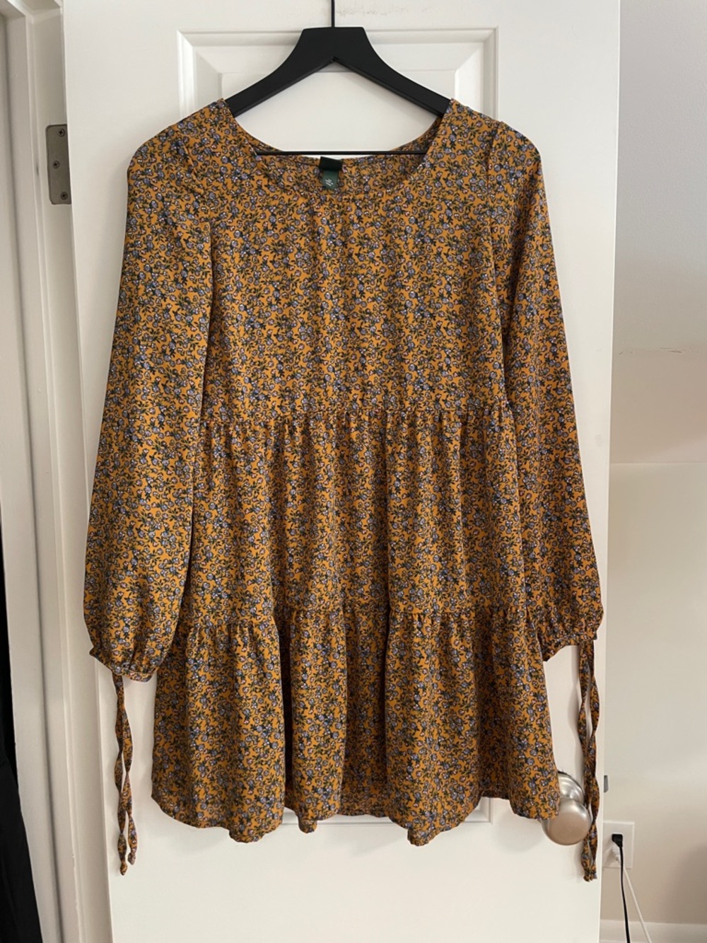 wild fable Mustard Floral Long Sleeve Tiered Mini Dress